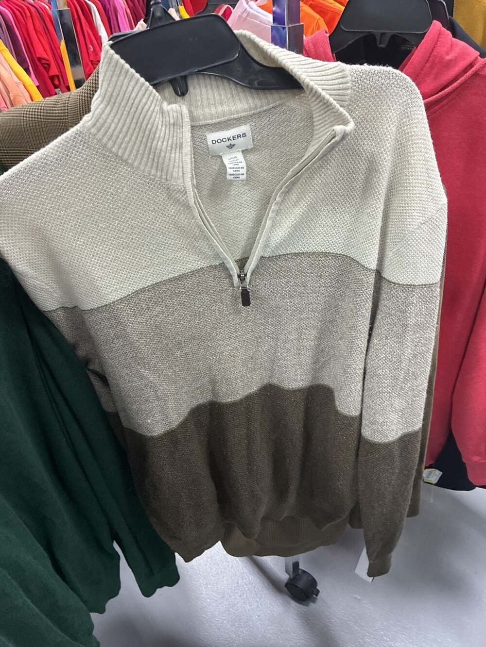 Dockers Quarter Zip Sweater Size L Colorblock Brown Beige